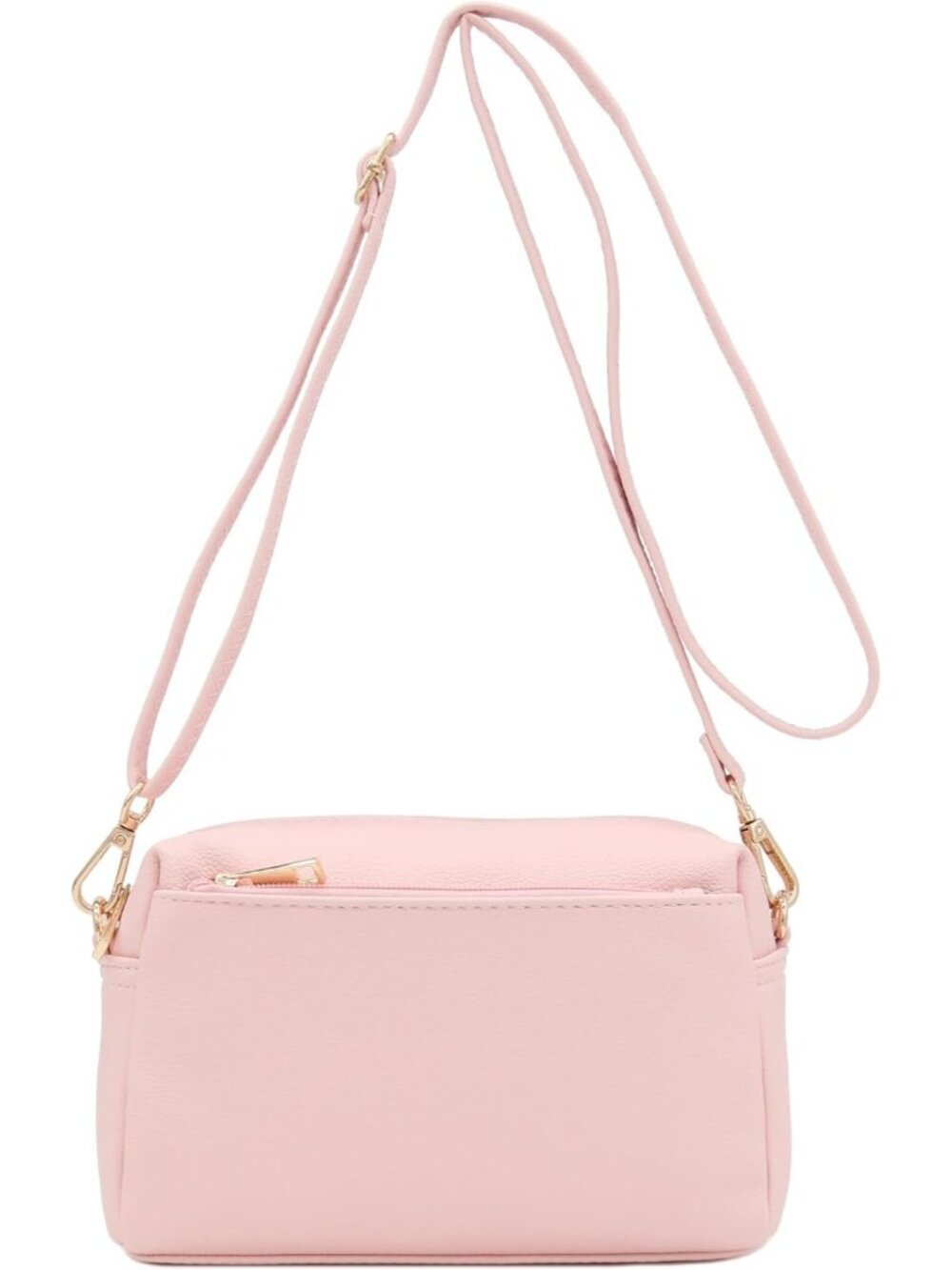 Women's Light Pink Triple ZIP Small Lightweight Shoulder Purse Crossbody Bag